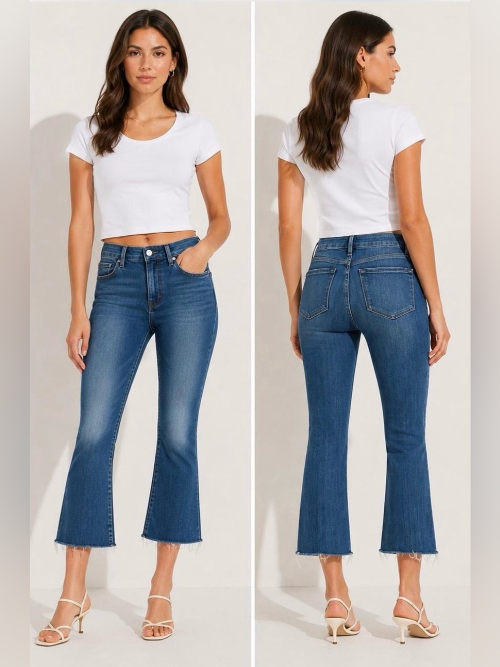 FRAME Le Crop Mini Boot Jeans Raw Hem Mid Denim Wash Size 25 LIKE NEW